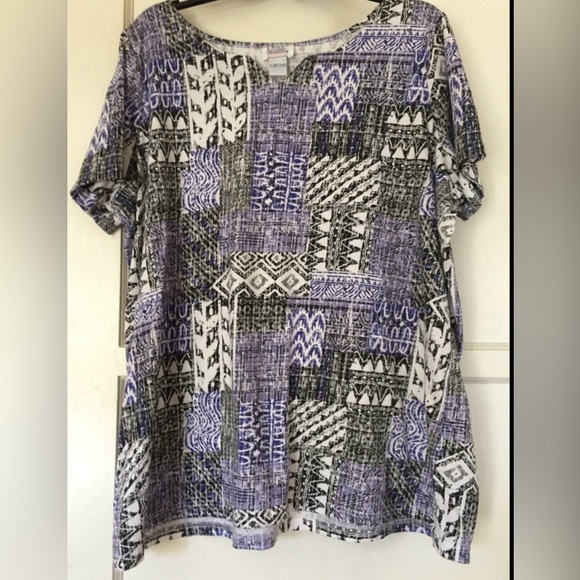 🐬 CLEARANCE ITEM : Only Necessities Multicolored Short Sleeved Tee 1X - Picture 2 of 8